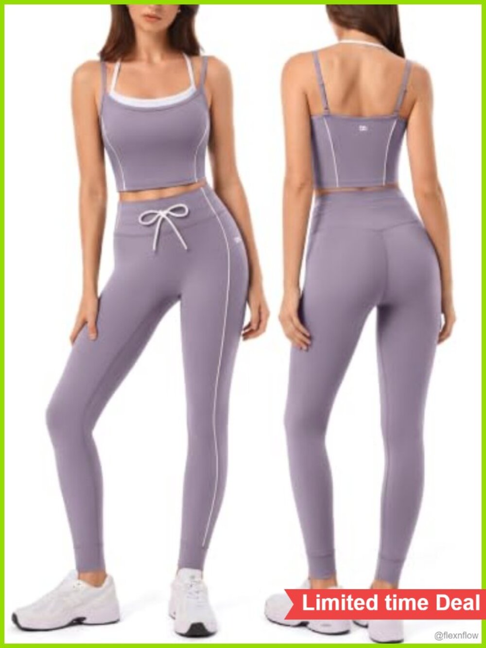 2 Piece Seamless Leggings and Tank Top Workout Set with Built-in Sports Bra